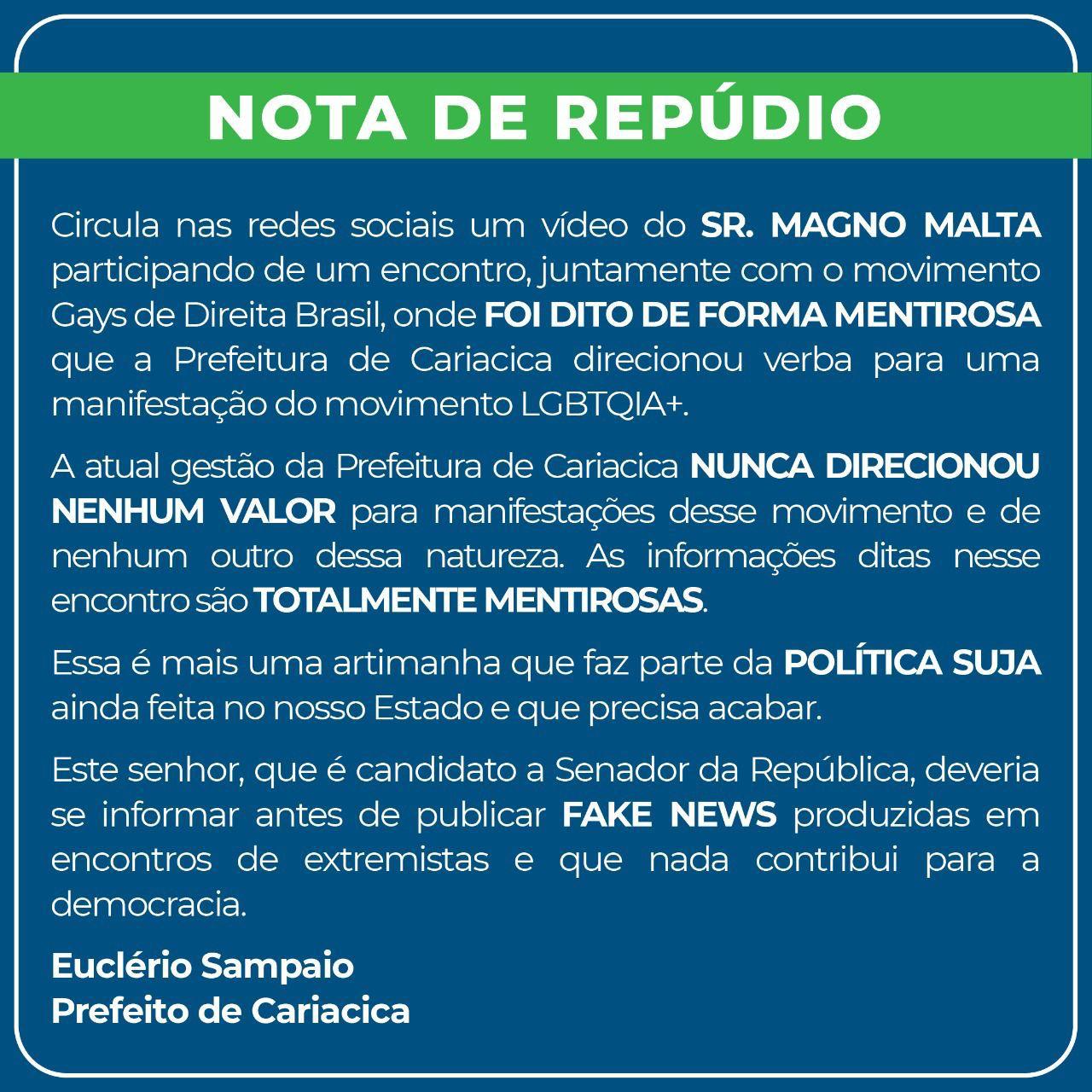 URGENTE – Prefeito Euclerio Sampaio pública nota de repúdio